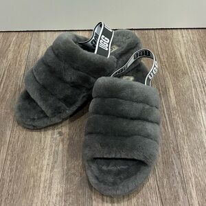 UGG Charcoal Fluffy Slides